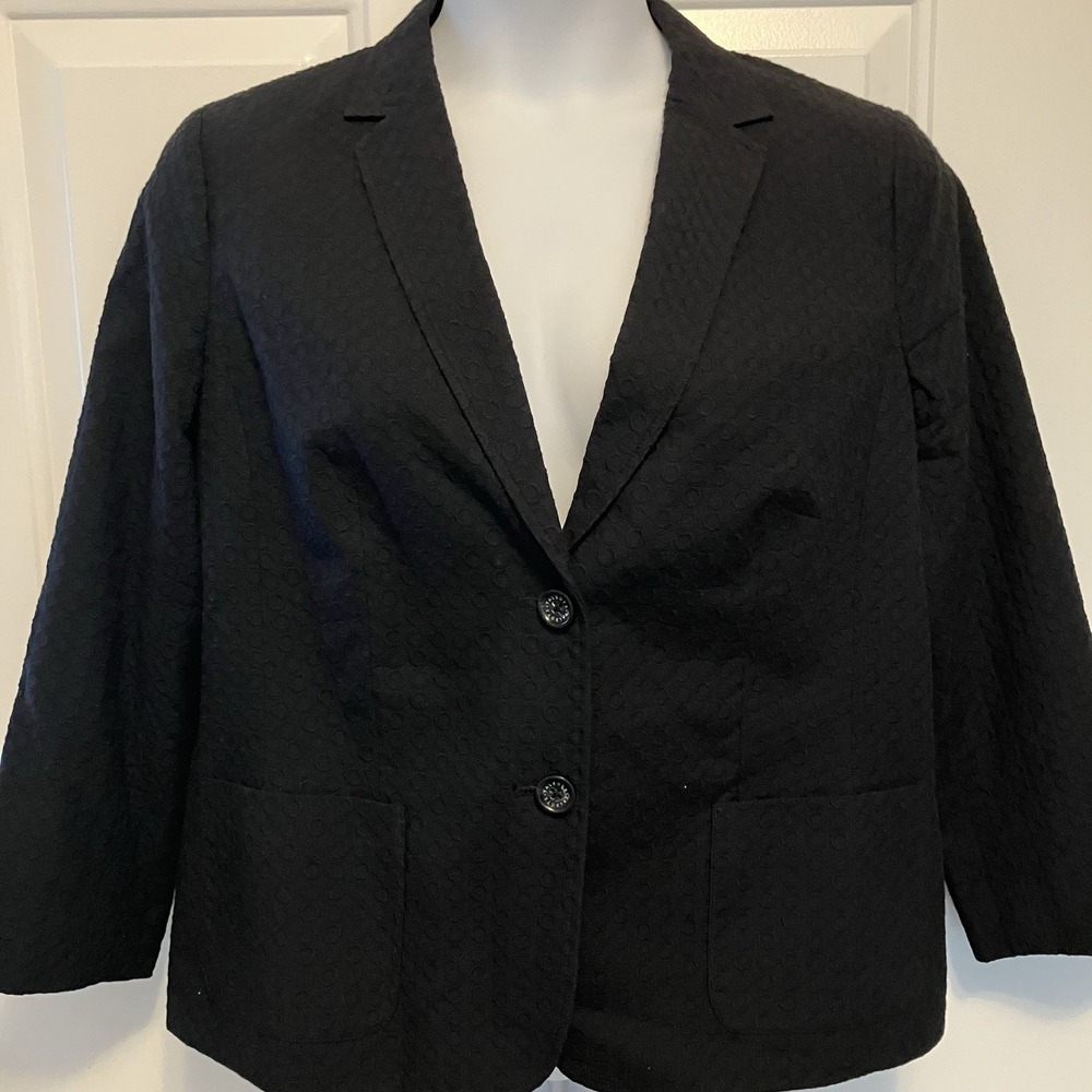NWT Talbots Size 16 Cotton Blazer Jacket Women's Black Classic Textured - Picture 2 of 7
